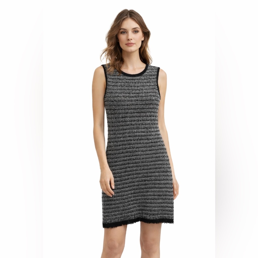 Anne Klein Black White Grey Boucle Textured Midi Dress size Large